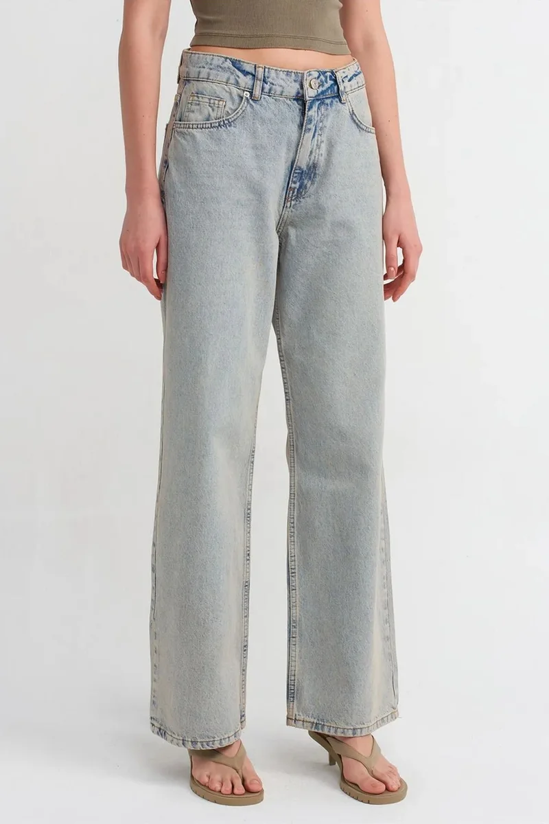 Dilvin Light Blue Denim DILVIN Mid Waist Wide Leg Cotton Denim Jeans for Women | Best Price UAE