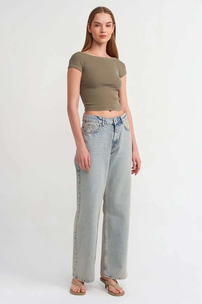 DILVIN Mid Waist Wide Leg Cotton Denim Jeans