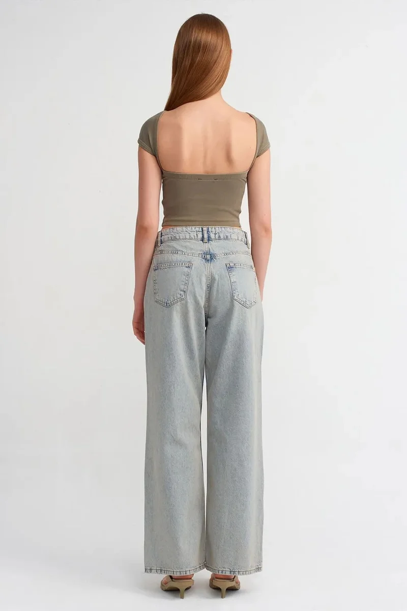 Dilvin Light Blue Denim DILVIN Mid Waist Wide Leg Cotton Denim Jeans for Women | Best Price UAE