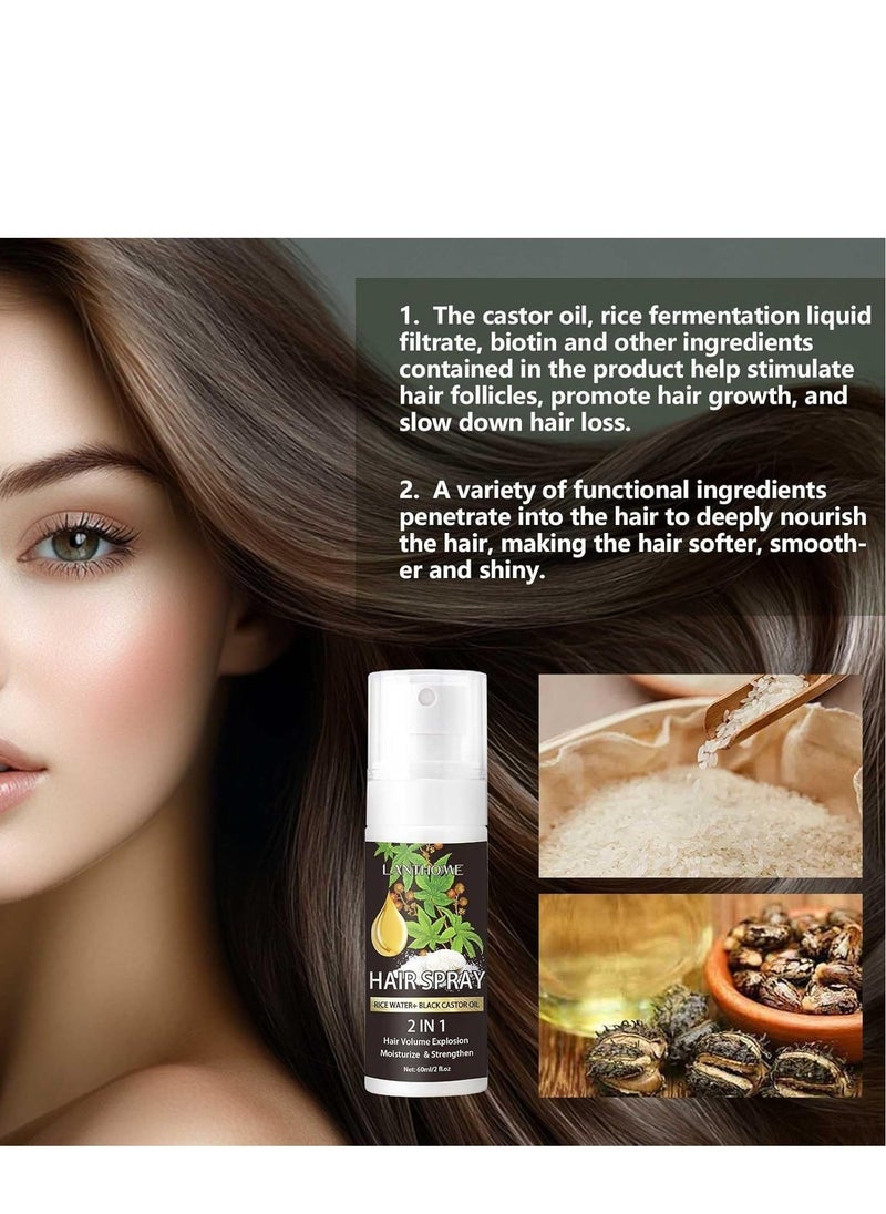 Lanthome Hair Growth Spray, Batana Oil, Castor Oil and Rosemary Oil, Contains Rice Water and Biotin, Promotes Hair Growth, Moisturizes and Strengthens Hair, Promotes Hair Thickening 60ml - Image 2