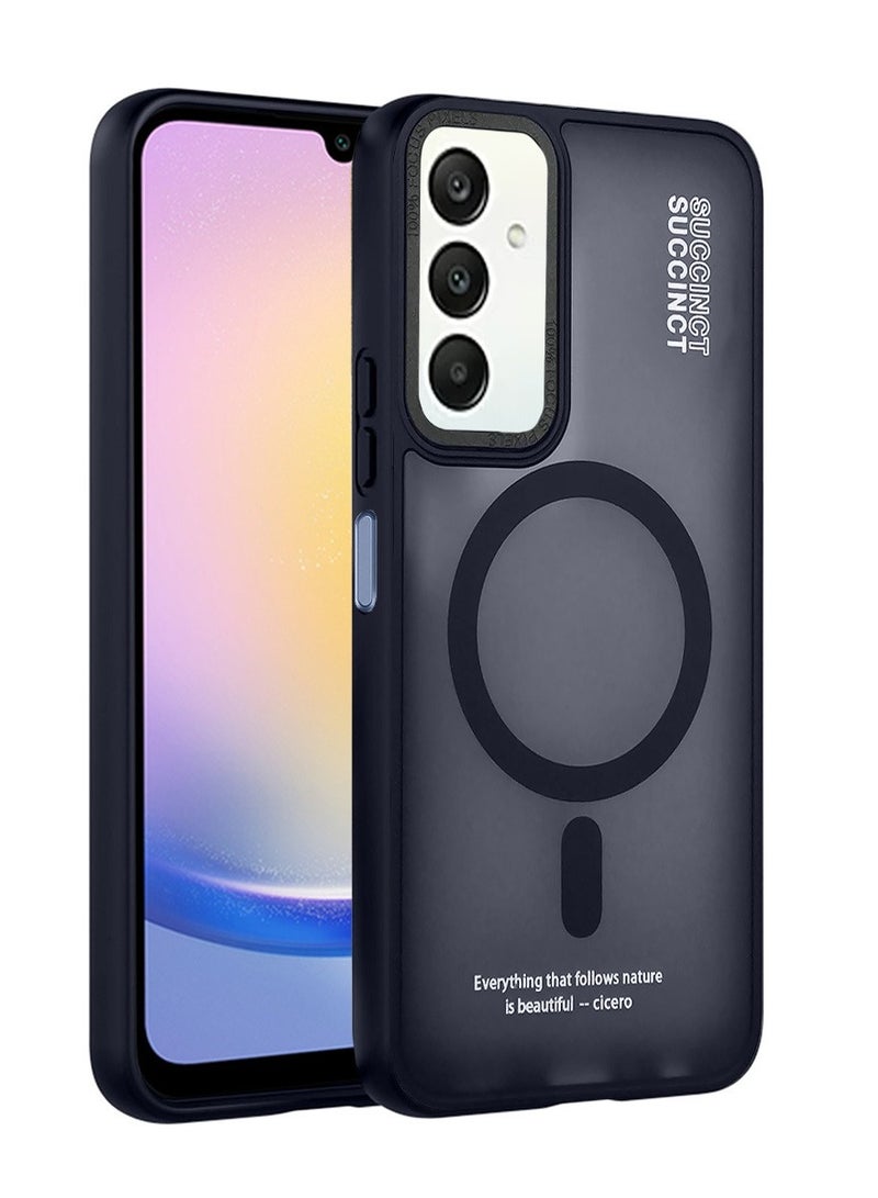 Techie غطاء خلفي مغناطيسي شفاف مع واقي لعدسة الكاميرا المرتفعة لهاتف Samsung Galaxy A25 - أزرق غير لامع - Image 1