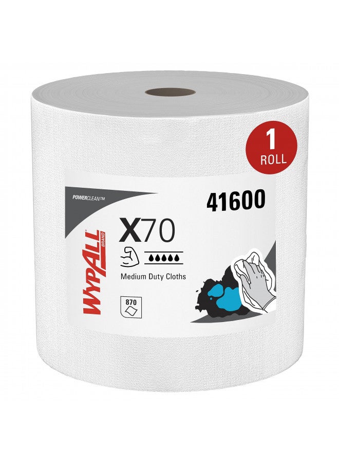 WypAll Power Clean X70 Medium Duty Cloths (41600), Jumbo Roll, Long Lasting Performance, White, 1 Roll, 870 Sheets - Image 1