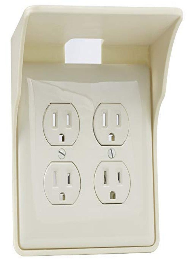Power Perch Double Wall Outlet Shelf with Cord Storage Strap - Declutter & Reclaim Bathroom Counter Space - Alexa Stand, Apple Homepod Shelf, Toothbrush Holders Wall Mounted - Almond, 1-Pack
