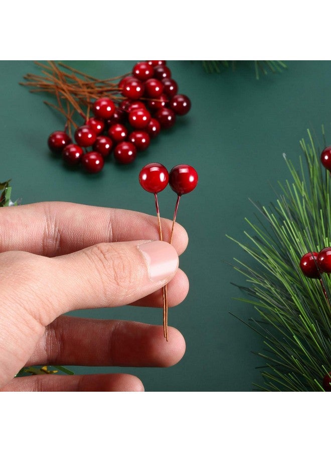 BBTO توت هولي الاصطناعي من بي بي تي أو، 100 قطعة توت مزيف صغير 10 مم مزخرف على سلك لتزيين شجرة عيد الميلاد وإكليل الزهور واستخدامات الحرف اليدوية (أحمر نبيذ) - Image 3