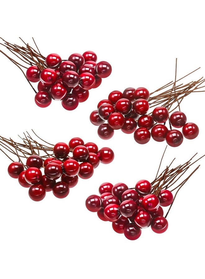 BBTO توت هولي الاصطناعي من بي بي تي أو، 100 قطعة توت مزيف صغير 10 مم مزخرف على سلك لتزيين شجرة عيد الميلاد وإكليل الزهور واستخدامات الحرف اليدوية (أحمر نبيذ) - Image 1
