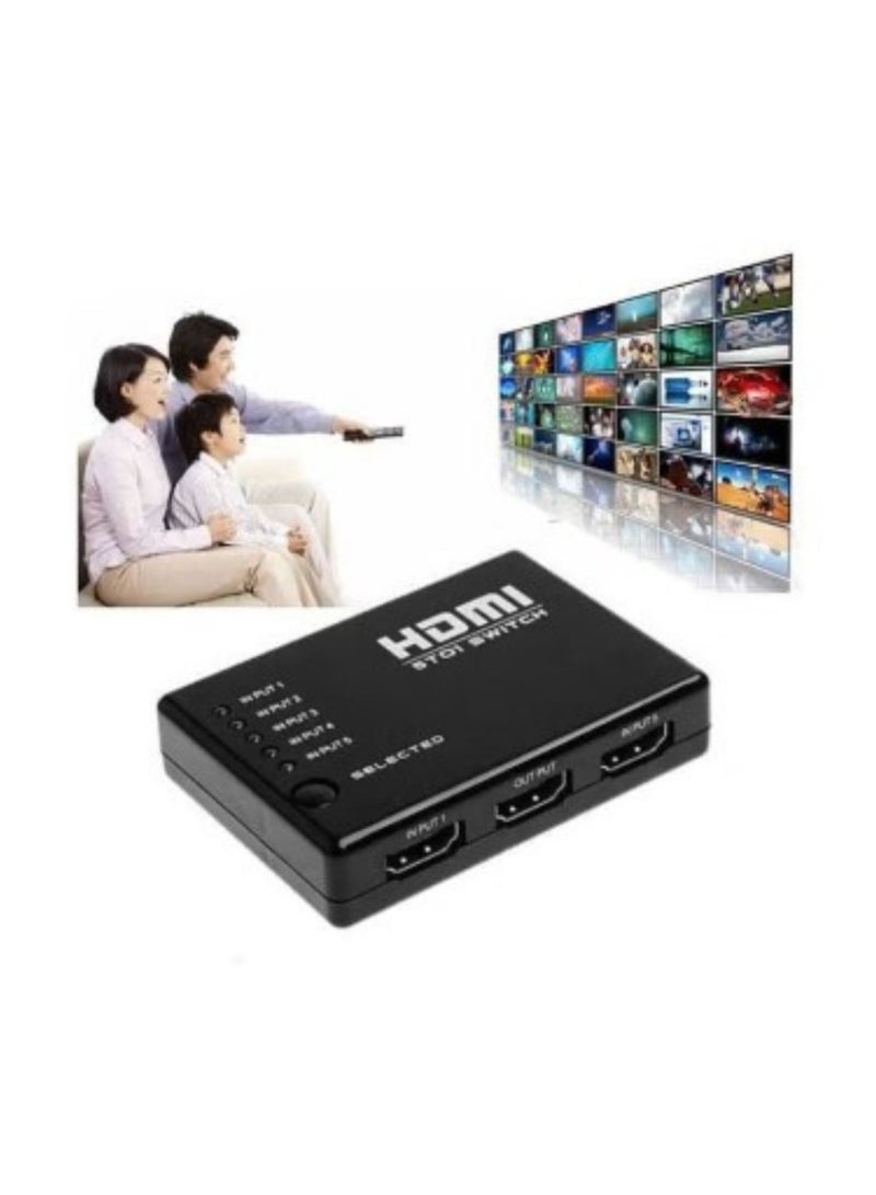 HDMI 5 In 1 HD Video Support HDMI Splitter With Remote Control Black - Image 2