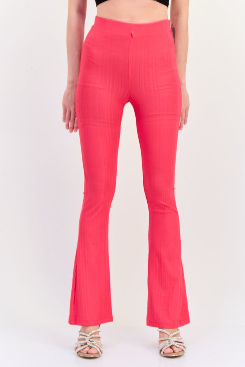 Reserved Women Regular Fit Textured Wide Leg Pants, Dark Pink - Image 1