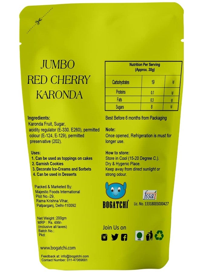 BOGATCHI Jumbo Red Cherry for Decorations, Big Cherry for Cakes and Ice-Creams, Red Cherry Karonda, Delicious and Tasty, 200g - Image 2