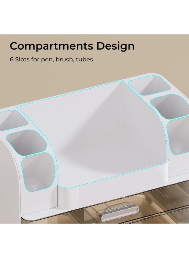 Makeup Organizer for Vanity with 2 Large Drawers, Cosmetic Display Case with Brush Holders, Easy to Storage for Bathroom Countertop Skincare Perfume White - Image 4