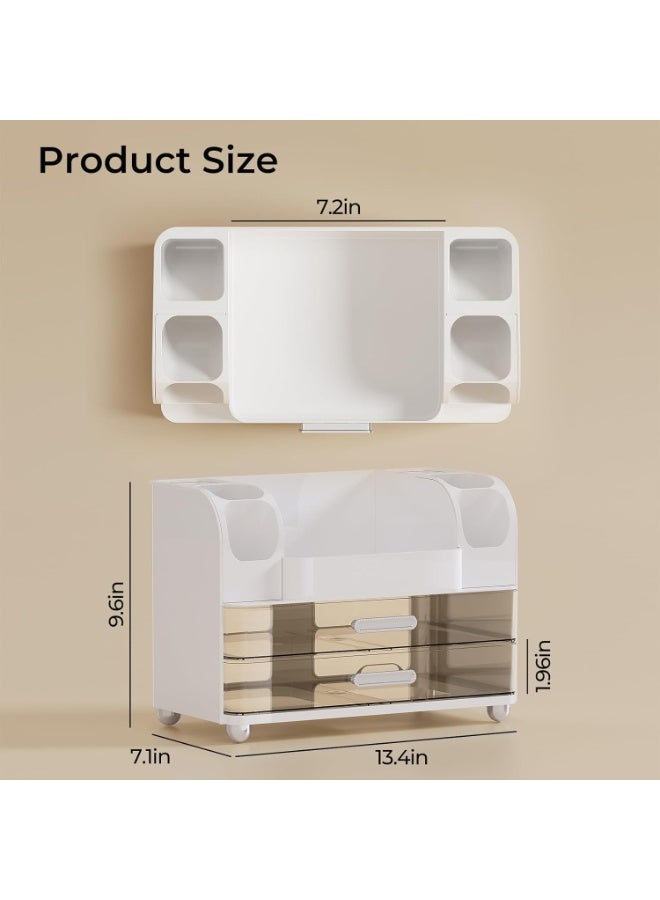 Makeup Organizer for Vanity with 2 Large Drawers, Cosmetic Display Case with Brush Holders, Easy to Storage for Bathroom Countertop Skincare Perfume White - Image 5