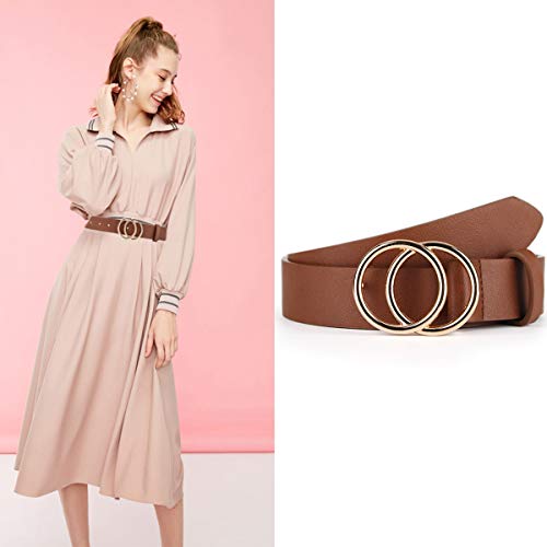 UnFader Pack 2 Women Belts for Jeans with Fashion Double O-Ring Buckle and Faux Leather - Image 5