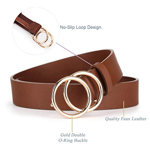 UnFader Pack 2 Women Belts for Jeans with Fashion Double O-Ring Buckle and Faux Leather - Image 3