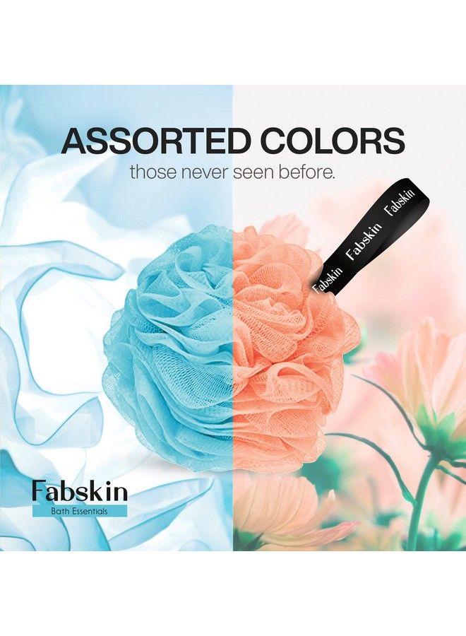 Fabskin لوف فاخر للاستحمام للرجال والنساء ؛ فرك الحمام للجسم ؛ إسفنجة فرك الجسم للاستحمام ؛ عبوة من 3 ؛ خوخ أزرق وبنفسجي ؛ لوف رغوي للاستحمام ؛ إسفنجة فرك الحمام ؛ مصنوعة في الهند - Image 4