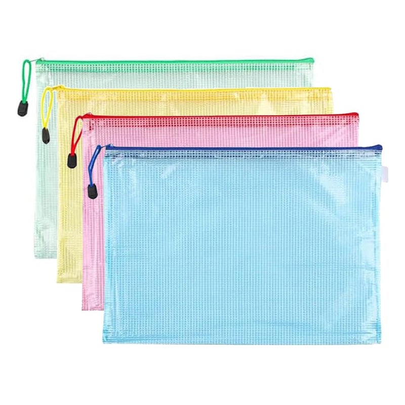 JFFX 4 Pack Mesh Zipper Pouch, A4 Letter Document File Mesh Bags with Zipper, Waterproof Zipper Bags for Travel Storage, School Office Appliances and Home - Image 1