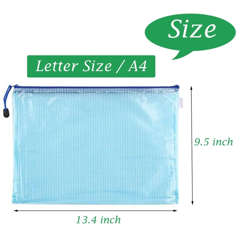 JFFX 4 Pack Mesh Zipper Pouch, A4 Letter Document File Mesh Bags with Zipper, Waterproof Zipper Bags for Travel Storage, School Office Appliances and Home - Image 3