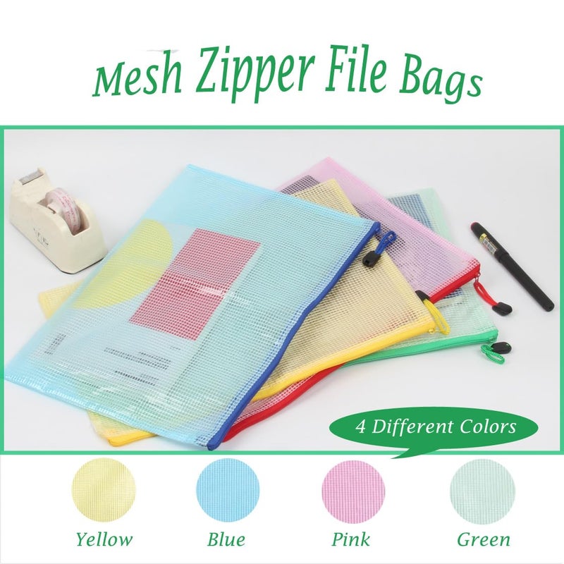 JFFX 4 Pack Mesh Zipper Pouch, A4 Letter Document File Mesh Bags with Zipper, Waterproof Zipper Bags for Travel Storage, School Office Appliances and Home - Image 4