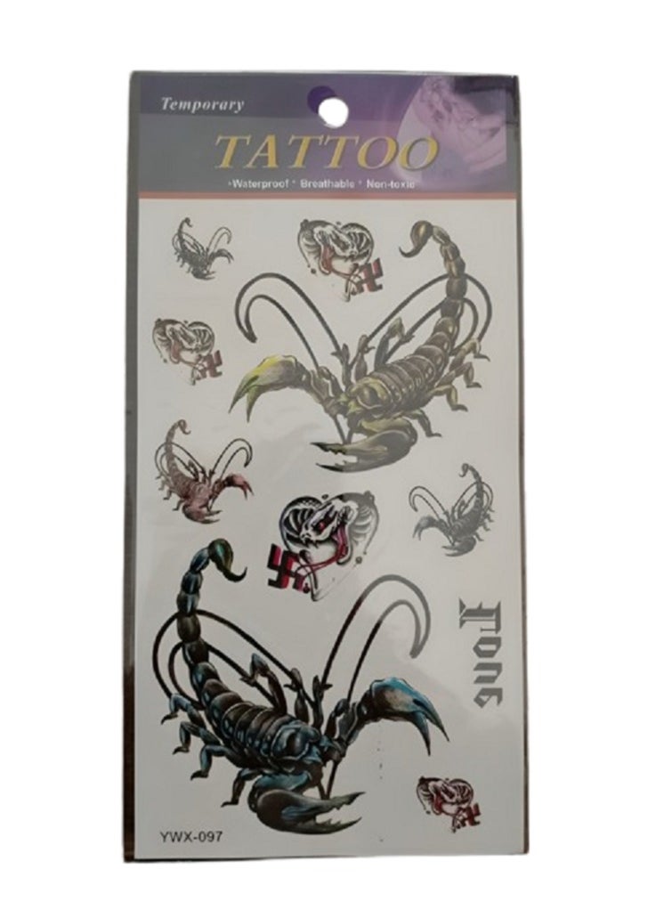 Generic A collection of temporary tattoo in attractive colors and various scorpion designs. 