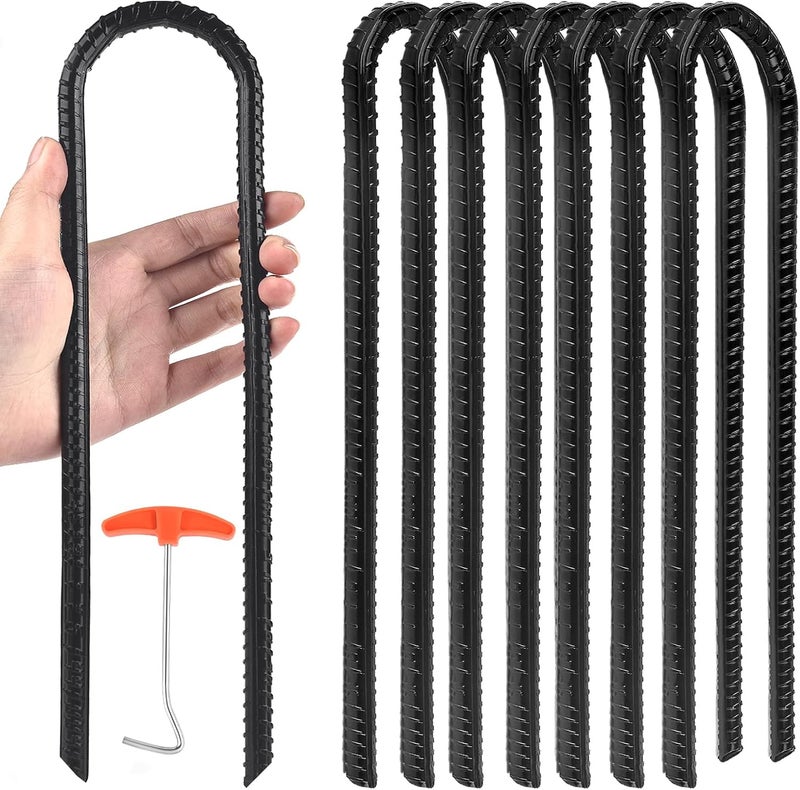 GESTONE Trampoline Ground Wind Stakes Anchors High Wind Heavy Duty, 8 Pack 12 Inch U-Shaped Rebar Tent Stakes for Camping Tents, Soccer Goals,Fences, Swing, Landscape,Garden Decoration - Image 1