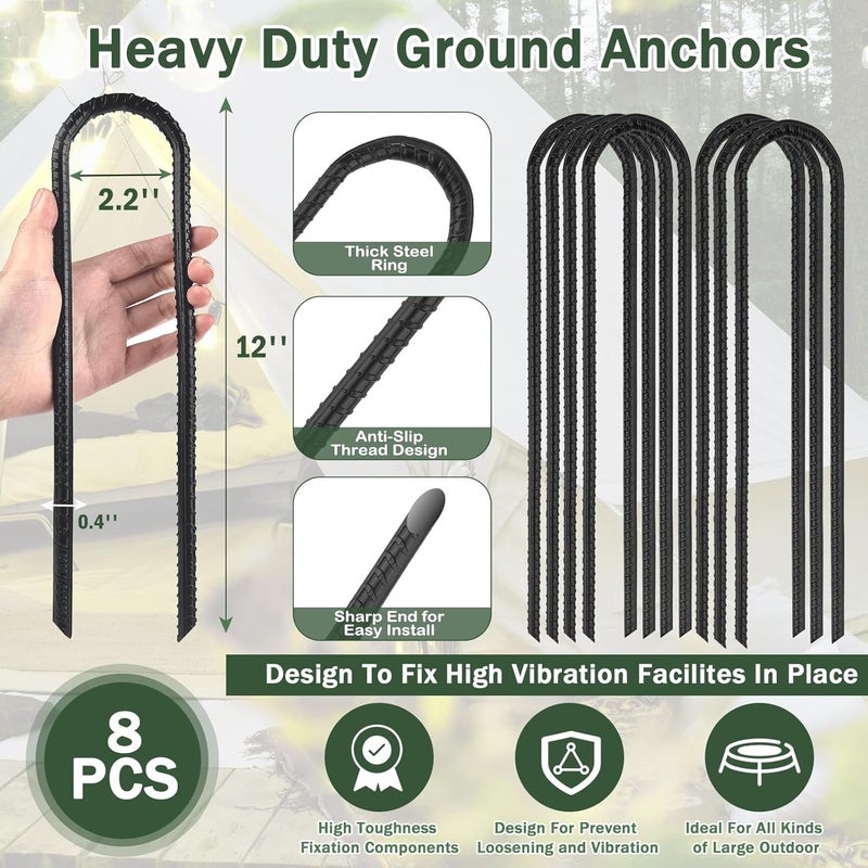 GESTONE Trampoline Ground Wind Stakes Anchors High Wind Heavy Duty, 8 Pack 12 Inch U-Shaped Rebar Tent Stakes for Camping Tents, Soccer Goals,Fences, Swing, Landscape,Garden Decoration - Image 2