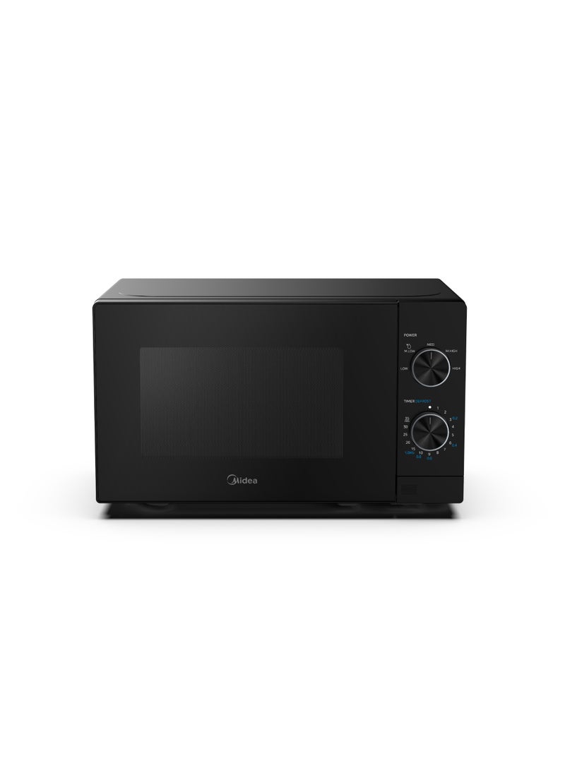 ميكروويف ميديا MM720C2VR بفتحة تنظيف سهلة، مقابض زرقاء مبتسمة، باب بمقبض سحب، 255 مم، 20 لتر، باب مرآة سوداء مفردة