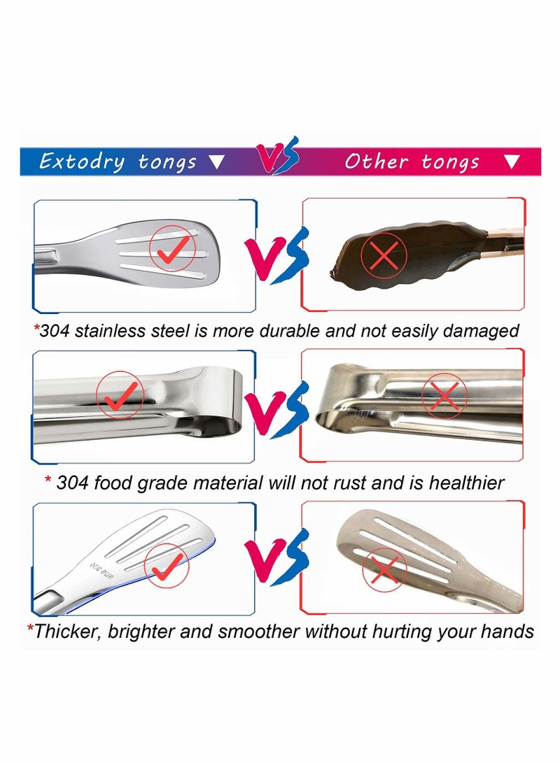 واي آند دي Kitchen Tongs 304 Easy to Clean-Food Safe Stainless Steel Cooking Tongs,Salad,BBQ,Frying Utensils,Kitchen Gift etc,Easy Grip Best Sturdy Tongs,Non Stick - Image 3