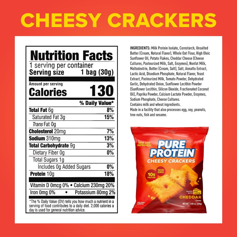Pure Protein Cheesy Crackers, Cheddar, High Protein Snack, 10G Protein, 1.06 Oz (Pack of 12) - Image 2