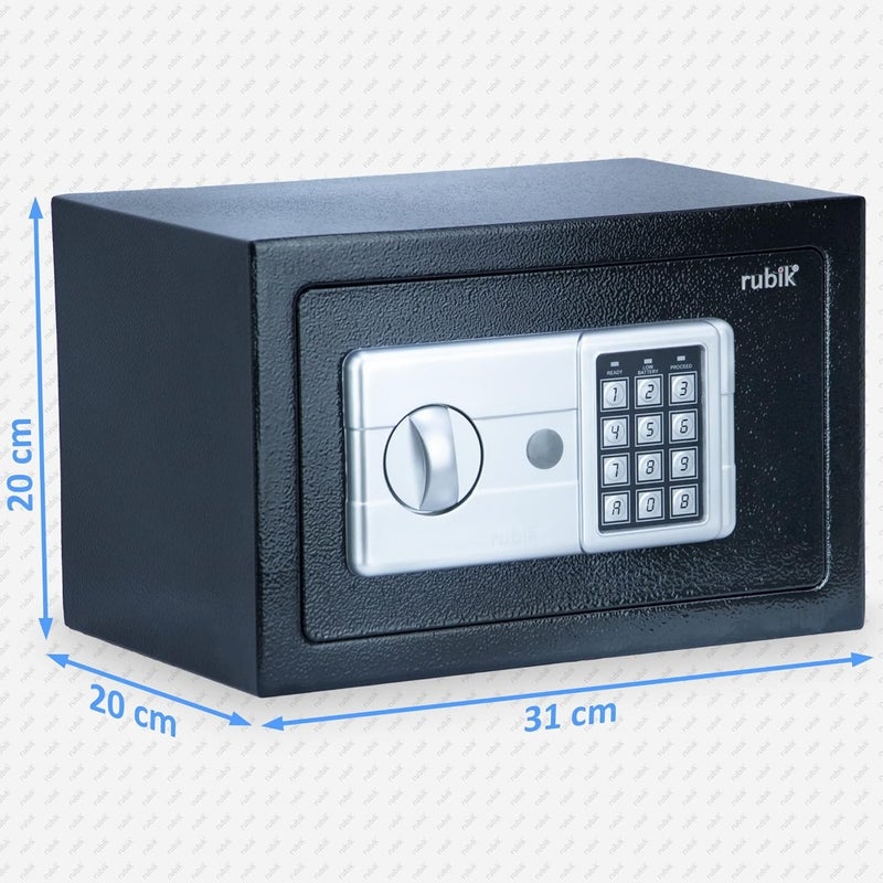 Safe Box with Key and Pin Code Keypad Lock for Money Cash Jewelry Passports Home Office Security RB20HASH 20x31x20cm Black - Image 3