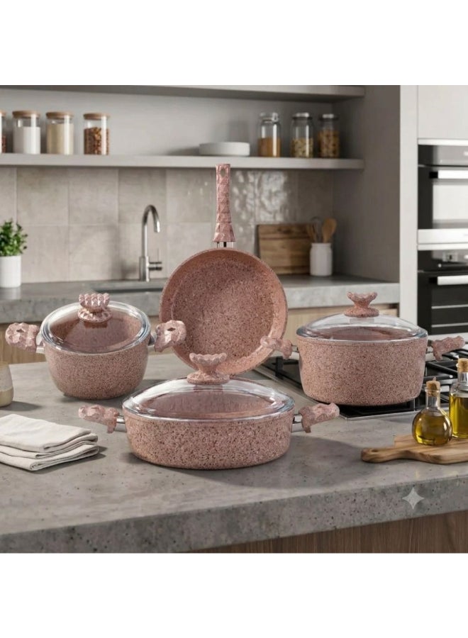 Chef's Delight 7-Piece Pink Granite Cookware Set - Image 5