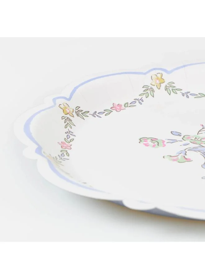Meri Meri  Chintz Border Dinner Plates - Pack of 8 Paper Plates with Waved Edge, Rococo Floral Design, Pale Blue Reverse, Perfect for Garden Lunches, Afternoon Teas and Parties  | Best Price UAE