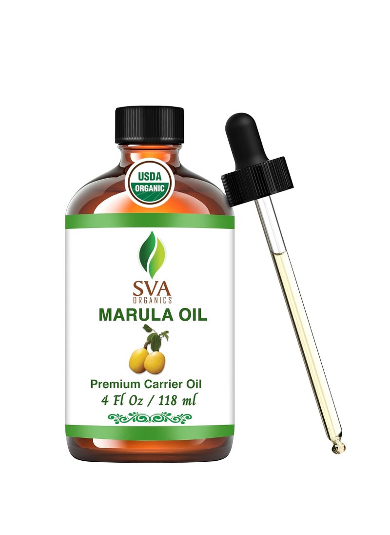 SVA Organics - SVA Marula Seed Oil Organic - 4 Fl Oz – 100% Natural Cold Pressed Organic Marula Oil - for Face, Skin Care, Hair Care, Scalp Massage & Body Massage – Carrier Oil with Dropper - Image 1