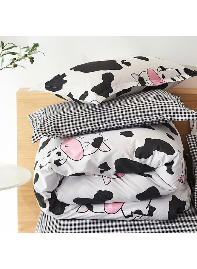 NIBEMINENT 4-Piece Happy Cow Design Bedding Set Polyester White/Black/Pink Duvet Cover 150x200 Cm, Bed Sheet 160x220 Pillow 48x75cm - Image 2
