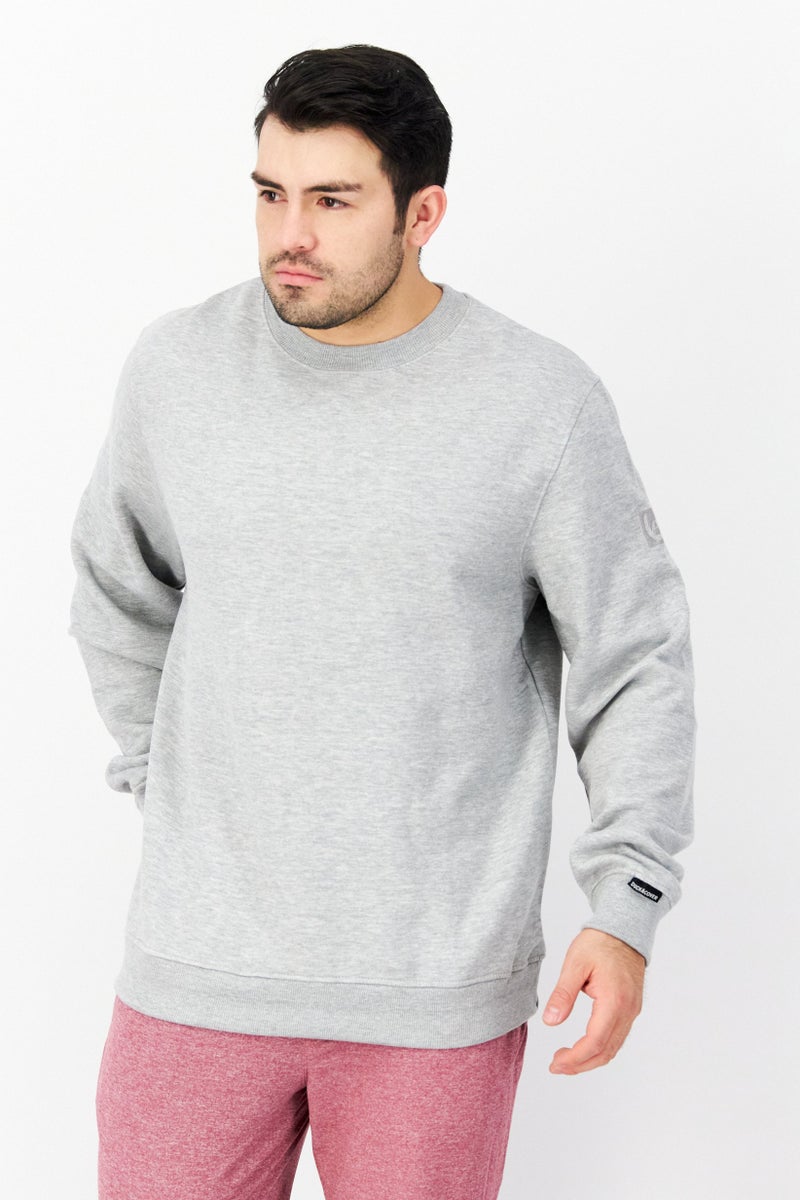 DUCK AND COVER Men Crew Neck Long Sleeve Embroidered Logo Sweatshirt, Grey Marl - Image 1
