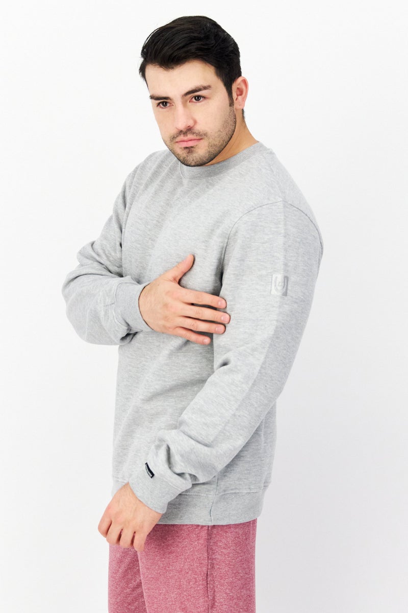 DUCK AND COVER Men Crew Neck Long Sleeve Embroidered Logo Sweatshirt, Grey Marl - Image 4