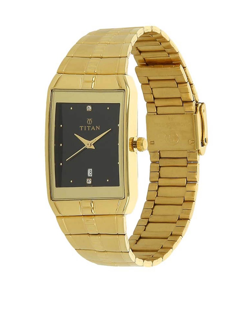 تيتان ساعة تيتان بعقارب مينا سوداء وسوار معدني للرجال - Image 2