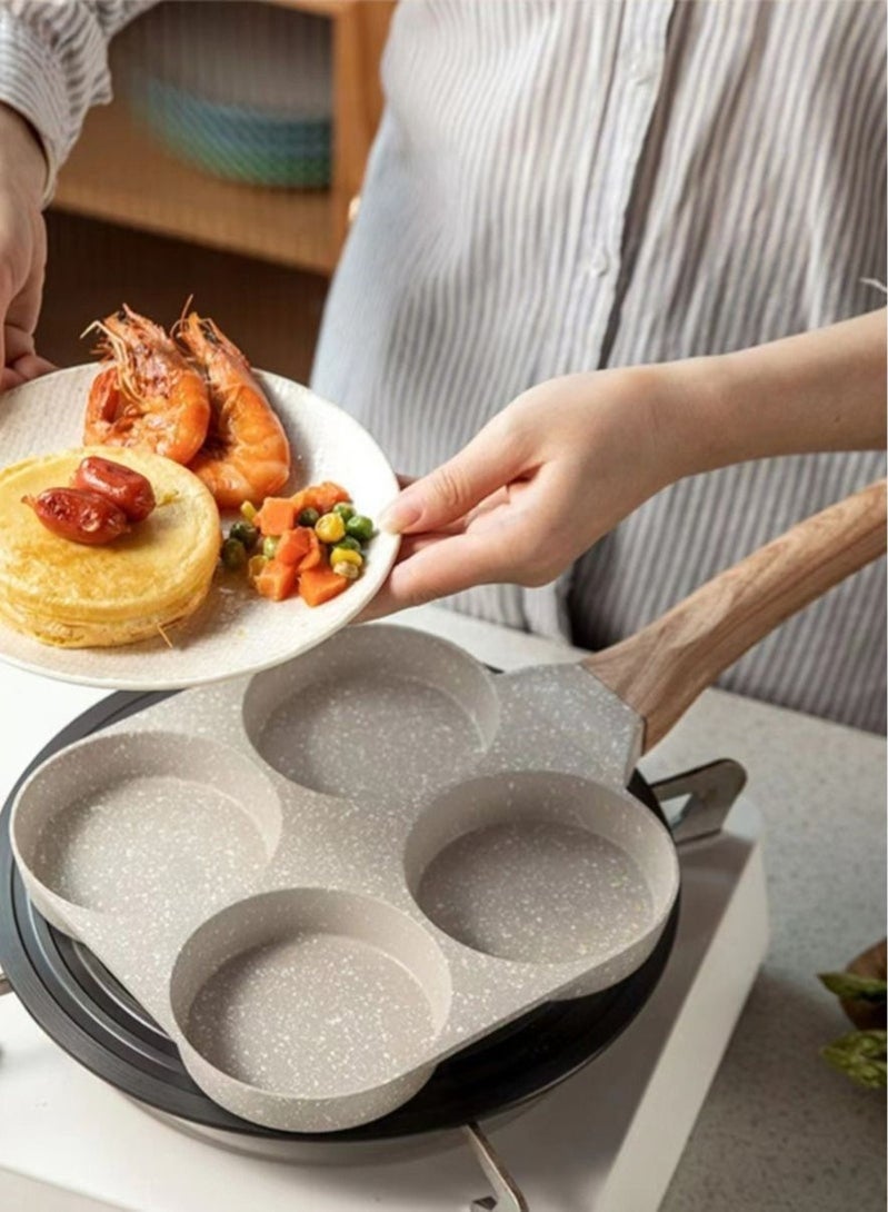 4 Hole Omelet Pan for Burger Eggs Ham Pancake Maker Wooden Handle Frying Pot Non-Stick Cooking Breakfast - Image 3