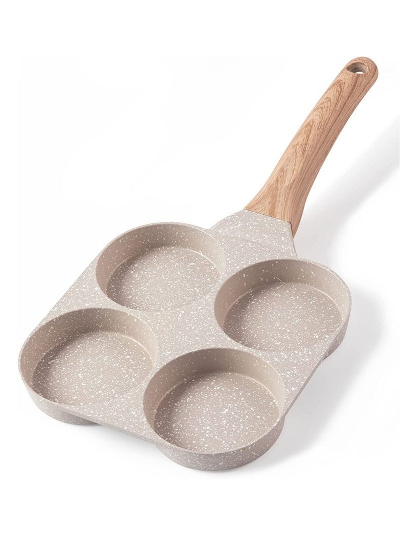 4 Hole Omelet Pan for Burger Eggs Ham Pancake Maker Wooden Handle Frying Pot Non-Stick Cooking Breakfast - Image 1