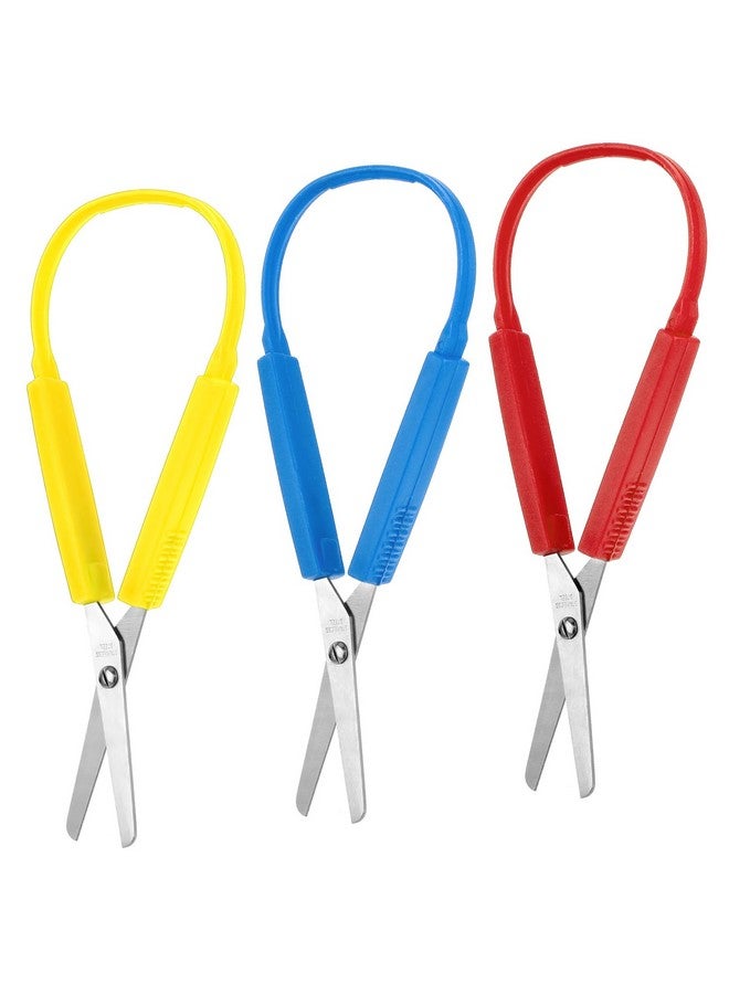 Yolev Loop Scissors 3Pcs Adaptive Scissors For Toddlers 5.5 Inch Colorful Training Scissors For Kids Special Need Children Back To Schools(Yellow, Red, Blue)  - Image 1