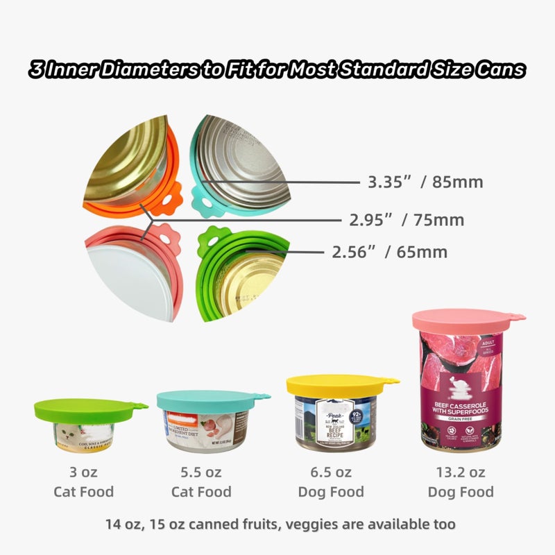 MoPawKT- Silicone Cat/Dog Food Can Covers Lids, Universal 3 Sizes Fit for 3oz, 5.5oz, 6.5oz, 13oz, 13.2oz Pet Food Cans, BPA Free, Reusable (box of 3 lids+1 scoop in Grey) - Image 3