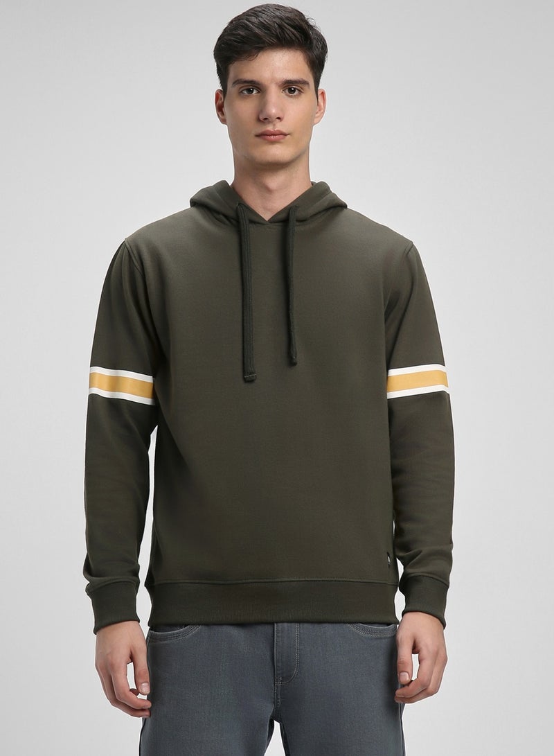 Dennis Lingo Regular Fit Olive Hooded Sweatshirt for Men - Polycotton, Colourblocked, Full Sleeves, Knitted Fabric  - Image 1