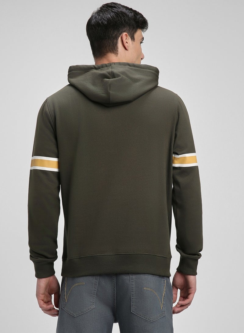 Dennis Lingo Regular Fit Olive Hooded Sweatshirt for Men - Polycotton, Colourblocked, Full Sleeves, Knitted Fabric  - Image 2