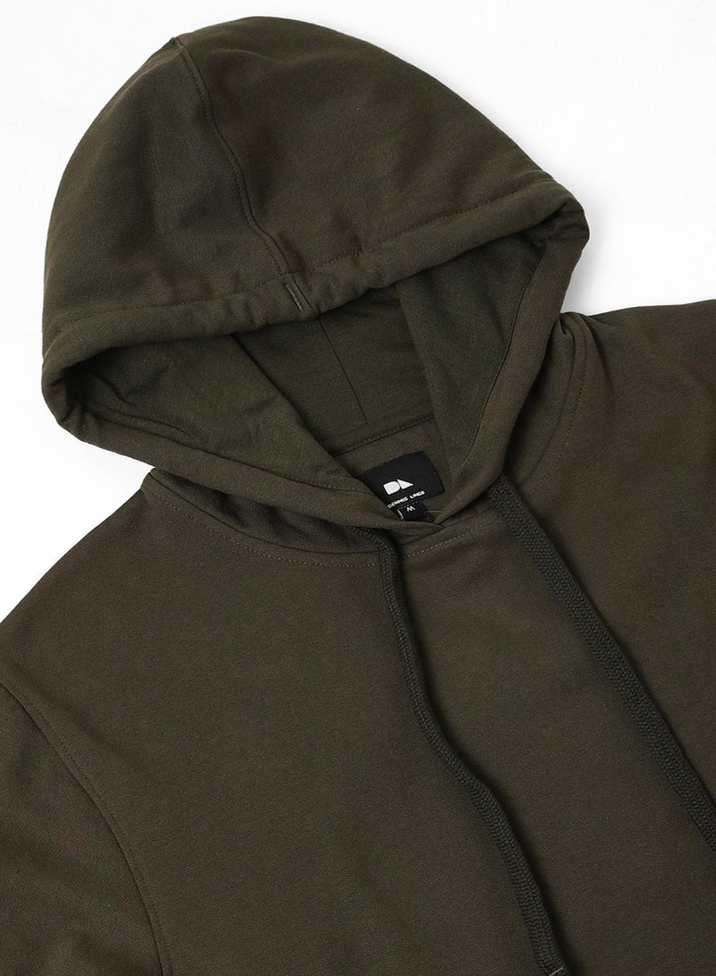 Dennis Lingo Regular Fit Olive Hooded Sweatshirt for Men - Polycotton, Colourblocked, Full Sleeves, Knitted Fabric  - Image 5
