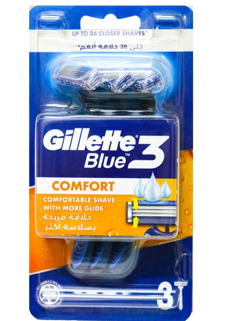Gillette Blue3 Disposable Shaving Razor With Comfort Gel - 3 Razors - Image 1