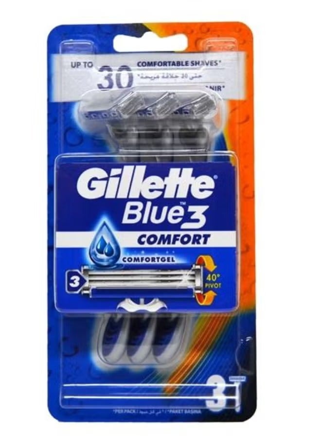 Gillette Blue3 Disposable Shaving Razor With Comfort Gel - 3 Razors - Image 3