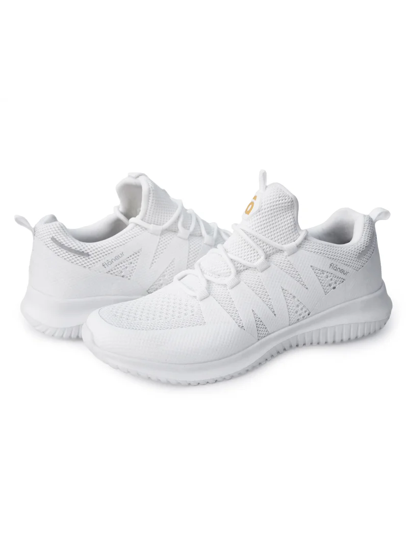 flâneur Women Casual Non Slip Low Top Sneakers Slip On with Adjustable Elastic Laces No Tie Lightweight Breathable White