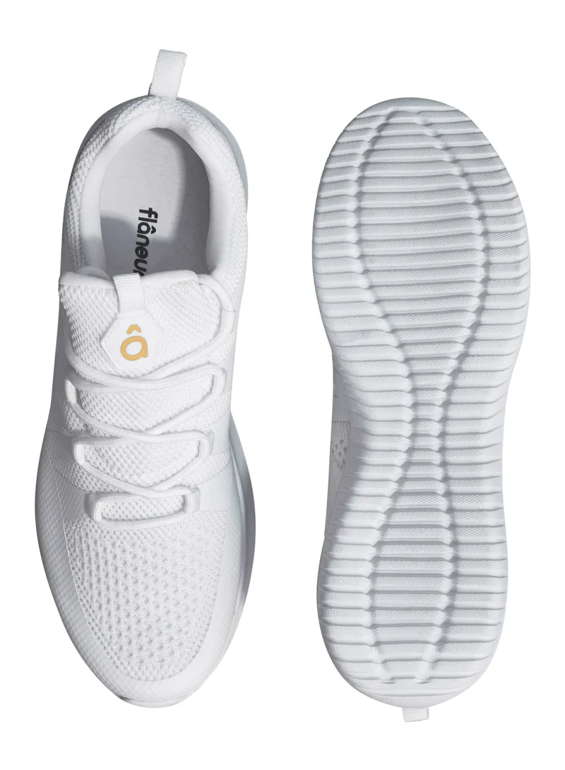 flâneur Women Casual Non Slip Low Top Sneakers Slip On with Adjustable Elastic Laces No Tie Lightweight Breathable White