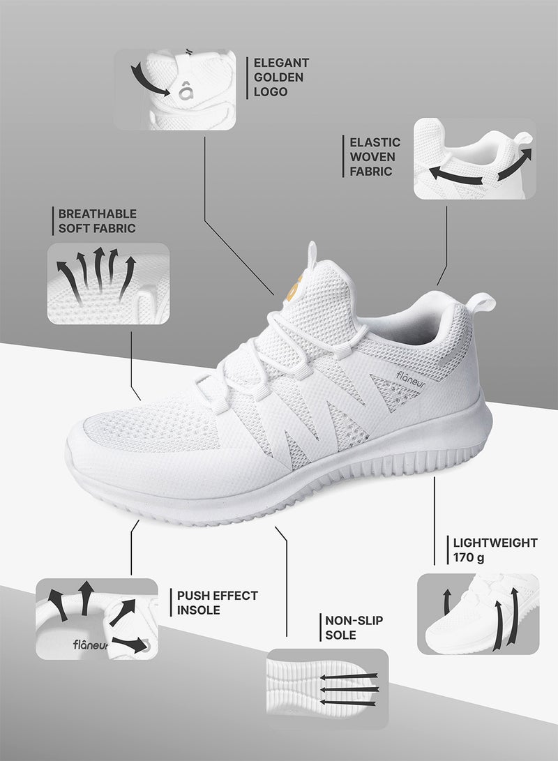 flâneur Women Casual Non Slip Low Top Sneakers Slip On with Adjustable Elastic Laces No Tie Lightweight Breathable White - Image 2