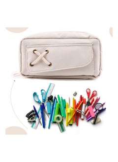 SYOSI Large Capacity Pen Pencil Case, Multi-Slot Big Storage Pencil Pouch Stationery Pen Bag for College Office Adults, Large Aesthetic, School Supplies for Teen Girs Boys Students (Off-White)  - Image 4