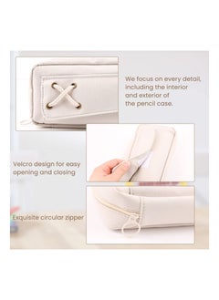 SYOSI Large Capacity Pen Pencil Case, Multi-Slot Big Storage Pencil Pouch Stationery Pen Bag for College Office Adults, Large Aesthetic, School Supplies for Teen Girs Boys Students (Off-White)  - Image 3