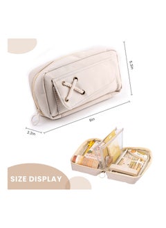 SYOSI Large Capacity Pen Pencil Case, Multi-Slot Big Storage Pencil Pouch Stationery Pen Bag for College Office Adults, Large Aesthetic, School Supplies for Teen Girs Boys Students (Off-White)  - Image 5
