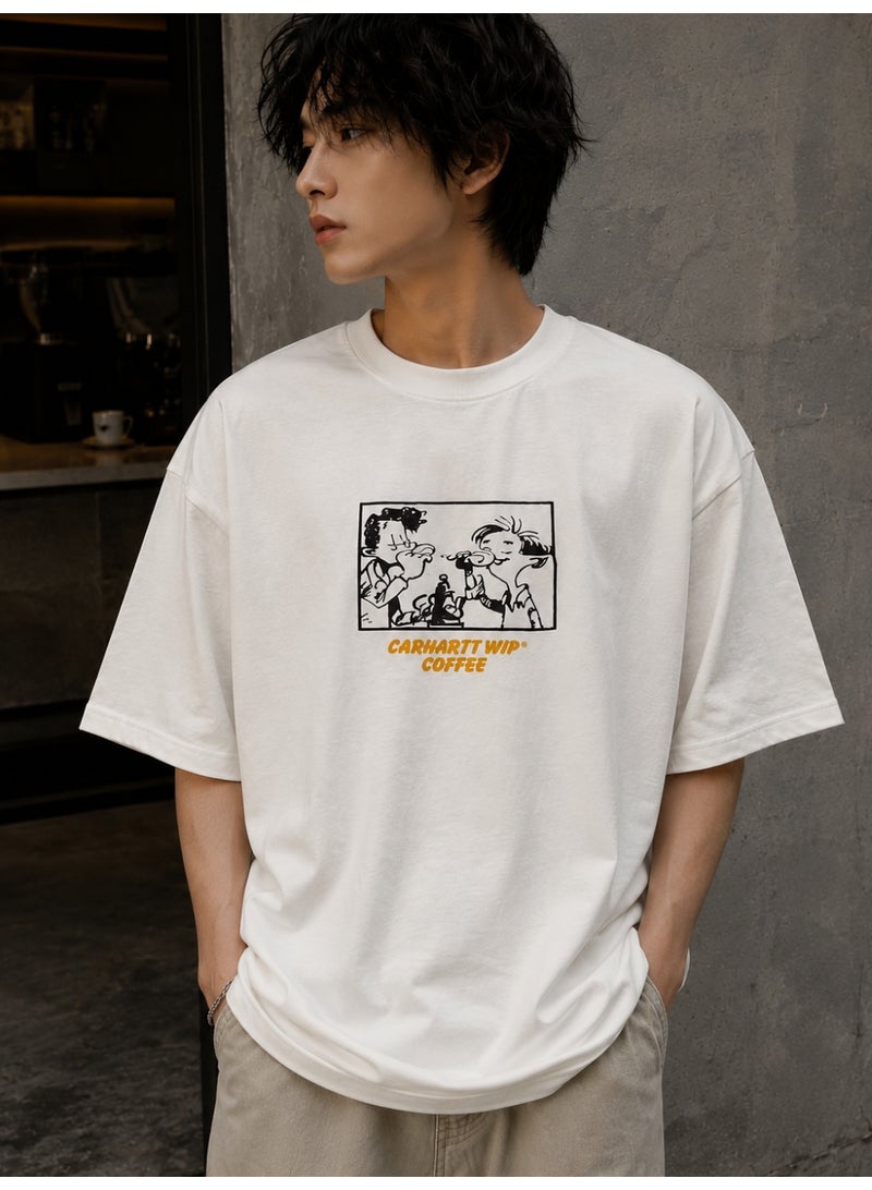 Oversized White Coffee Graphic T-Shirt Streetwear - Image 1